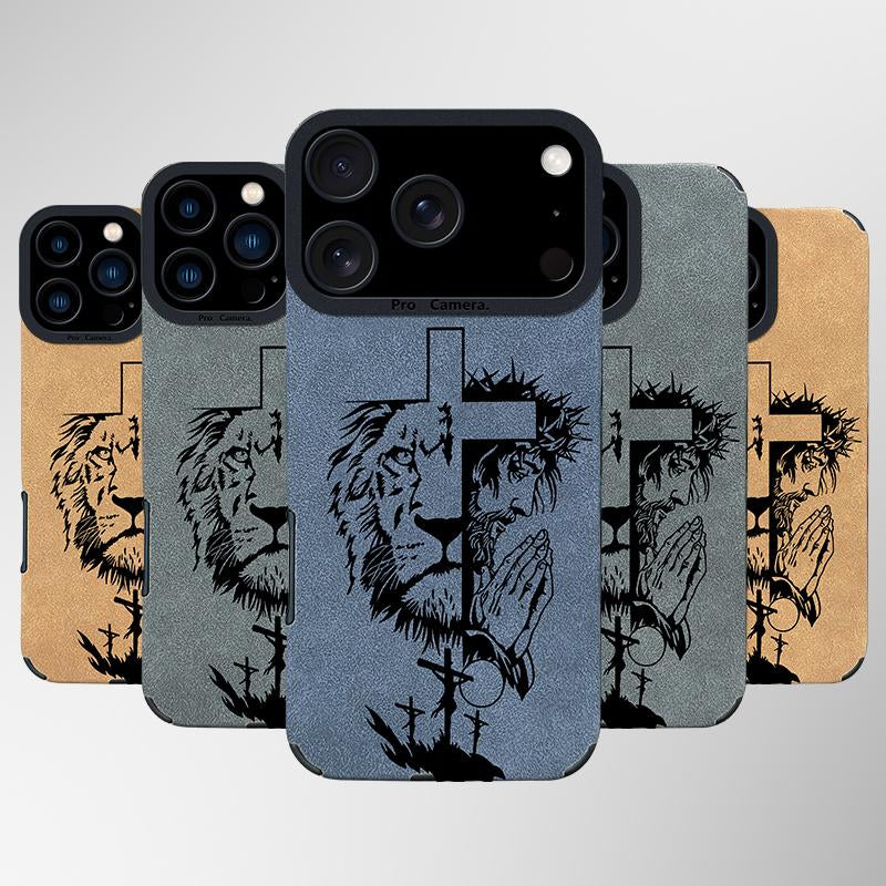 Jesus Cross Fur Phone Case Suitable for Iphone 17 Air 16 15 14 13 12 11 Pro Max plus X XS Max TPU Leather anti Drop, Shockproof, anti Slip Full Screen Protective Cover-Zq30