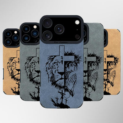 Jesus Cross Fur Phone Case Suitable for Iphone 17 Air 16 15 14 13 12 11 Pro Max plus X XS Max TPU Leather anti Drop, Shockproof, anti Slip Full Screen Protective Cover-Zq30