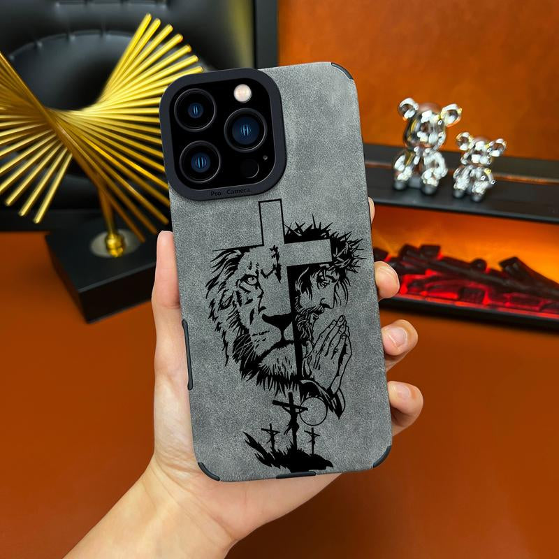 Jesus Cross Fur Phone Case Suitable for Iphone 17 Air 16 15 14 13 12 11 Pro Max plus X XS Max TPU Leather anti Drop, Shockproof, anti Slip Full Screen Protective Cover-Zq30