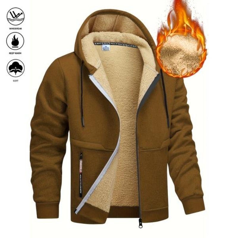Men'S Winter Fleece Hoodie - Thick, Warm Jacket with Adjustable Drawstring Hood, Ribbed Cuffs, and Zipper Front Closure; Perfect for Outdoor Hiking, Jogging, Fishing, Gym Workouts, or Casual Wear; Fleece Lining Provides Windproof Structure Coats Menswear
