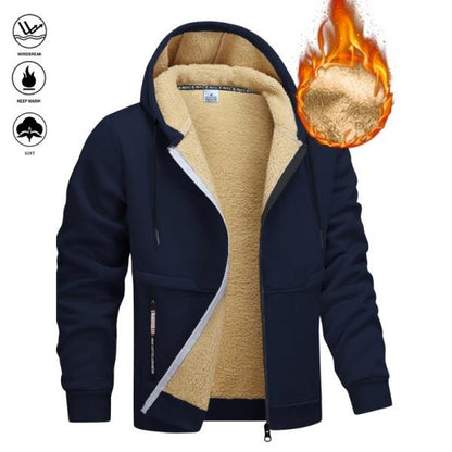 Men'S Winter Fleece Hoodie - Thick, Warm Jacket with Adjustable Drawstring Hood, Ribbed Cuffs, and Zipper Front Closure; Perfect for Outdoor Hiking, Jogging, Fishing, Gym Workouts, or Casual Wear; Fleece Lining Provides Windproof Structure Coats Menswear