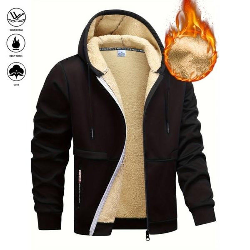 Men'S Winter Fleece Hoodie - Thick, Warm Jacket with Adjustable Drawstring Hood, Ribbed Cuffs, and Zipper Front Closure; Perfect for Outdoor Hiking, Jogging, Fishing, Gym Workouts, or Casual Wear; Fleece Lining Provides Windproof Structure Coats Menswear