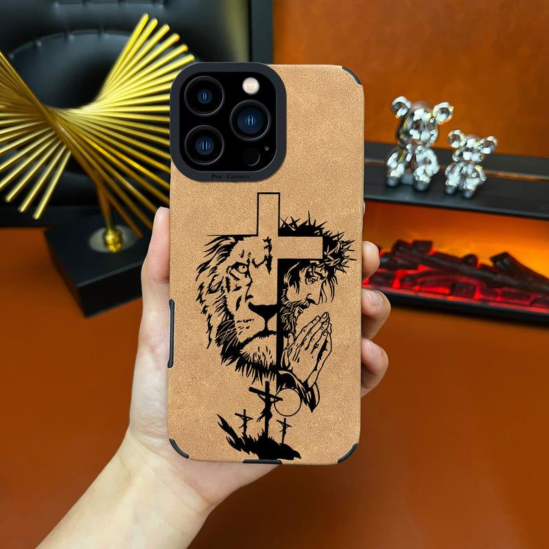 Jesus Cross Fur Phone Case Suitable for Iphone 17 Air 16 15 14 13 12 11 Pro Max plus X XS Max TPU Leather anti Drop, Shockproof, anti Slip Full Screen Protective Cover-Zq30