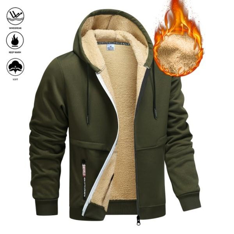 Men'S Winter Fleece Hoodie - Thick, Warm Jacket with Adjustable Drawstring Hood, Ribbed Cuffs, and Zipper Front Closure; Perfect for Outdoor Hiking, Jogging, Fishing, Gym Workouts, or Casual Wear; Fleece Lining Provides Windproof Structure Coats Menswear