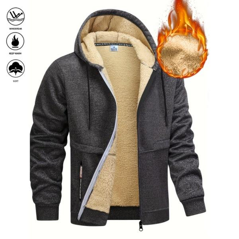 Men'S Winter Fleece Hoodie - Thick, Warm Jacket with Adjustable Drawstring Hood, Ribbed Cuffs, and Zipper Front Closure; Perfect for Outdoor Hiking, Jogging, Fishing, Gym Workouts, or Casual Wear; Fleece Lining Provides Windproof Structure Coats Menswear