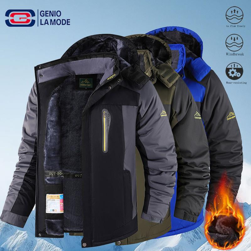 Men'S Windproof and Warm Fleece-Lined Winter Jacket - Soft Shell Construction, Adjustable Hem and Cuff, Zippered Pockets, Polyester Lining. Perfect for Skiing and Winter Hiking. Warm and Comfortable, Ideal for Men'S Winter Outerwear. Waterproof Windproof