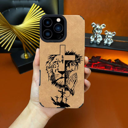 Jesus Cross Fur Phone Case Suitable for Iphone 17 Air 16 15 14 13 12 11 Pro Max plus X XS Max TPU Leather anti Drop, Shockproof, anti Slip Full Screen Protective Cover-Zq30