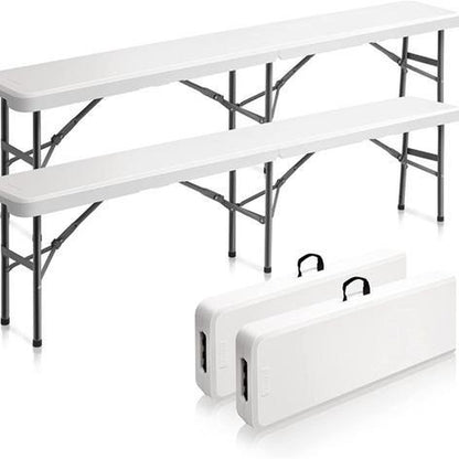 6 Feet Plastic Folding Bench,Portable In/Outdoor Picnic Party Camping Dining Seat, Garden Soccer Multipurpose Entertaining Activities, 1 Pack & 2 Pack