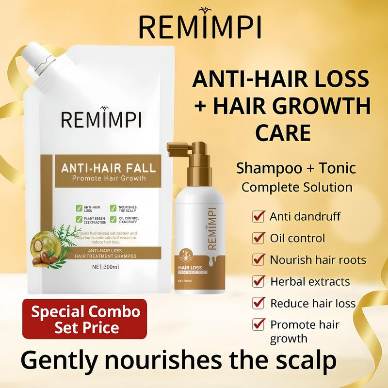REMIMPI Intensive Repair Set – 4 Anti-Hair Fall Shampoos + 2 Hair Growth Tonics | Advanced Herbal Formula for Damaged Scalp & Thinning Hair | 300Ml + 50Ml