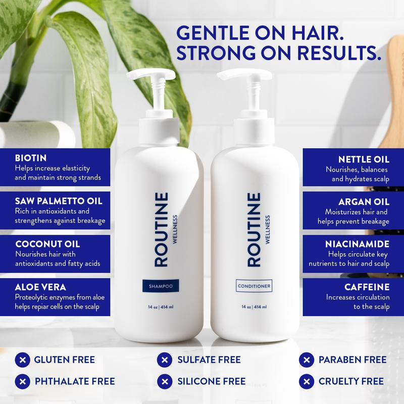 Routine Wellness Anti-Thinning Vanilla Cashmere & Oak Set - Volumizing, Strengthening, Hair Growth Support, Paraben Free, Sulfate Free, Vegan - 14 Oz