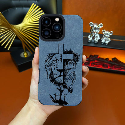 Jesus Cross Fur Phone Case Suitable for Iphone 17 Air 16 15 14 13 12 11 Pro Max plus X XS Max TPU Leather anti Drop, Shockproof, anti Slip Full Screen Protective Cover-Zq30