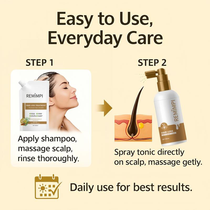REMIMPI Intensive Repair Set – 4 Anti-Hair Fall Shampoos + 2 Hair Growth Tonics | Advanced Herbal Formula for Damaged Scalp & Thinning Hair | 300Ml + 50Ml