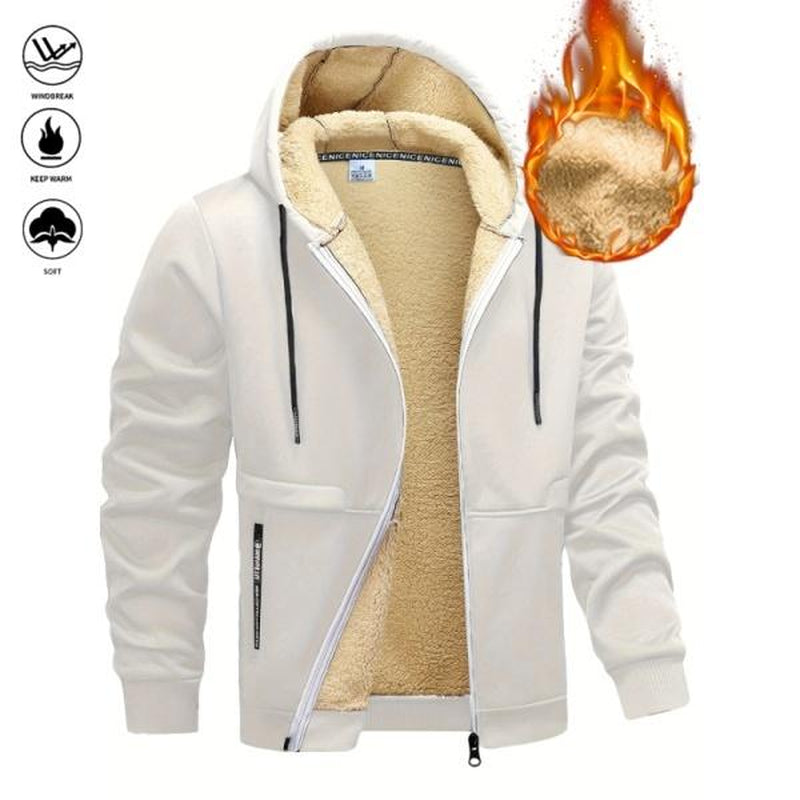 Men'S Winter Fleece Hoodie - Thick, Warm Jacket with Adjustable Drawstring Hood, Ribbed Cuffs, and Zipper Front Closure; Perfect for Outdoor Hiking, Jogging, Fishing, Gym Workouts, or Casual Wear; Fleece Lining Provides Windproof Structure Coats Menswear