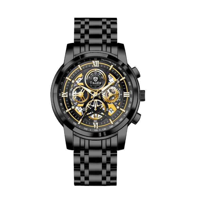 TINAIBIN New Multifunctional Luxury Men'S Watch, Equipped with Original Swiss Movement, Featuring Dual Calendar, Mechanical Style, Sapphire Crystal, Stainless Steel Strap, and Luminous Waterproof Design.
