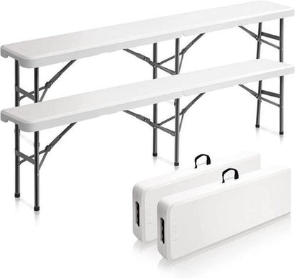 6 Feet Plastic Folding Bench,Portable In/Outdoor Picnic Party Camping Dining Seat, Garden Soccer Multipurpose Entertaining Activities, 1 Pack & 2 Pack