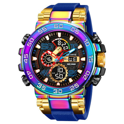 Men'S Colorful Punk Style Quartz Watch, Multi-Functional Waterproof Dual Display Wristwatch, Trendy Fashion Sport Watch, Birthday Gift with Gift Box Fashionable Wristwatch