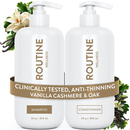 Routine Wellness Anti-Thinning Vanilla Cashmere & Oak Set - Volumizing, Strengthening, Hair Growth Support, Paraben Free, Sulfate Free, Vegan - 14 Oz