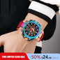 Men'S Colorful Punk Style Quartz Watch, Multi-Functional Waterproof Dual Display Wristwatch, Trendy Fashion Sport Watch, Birthday Gift with Gift Box Fashionable Wristwatch