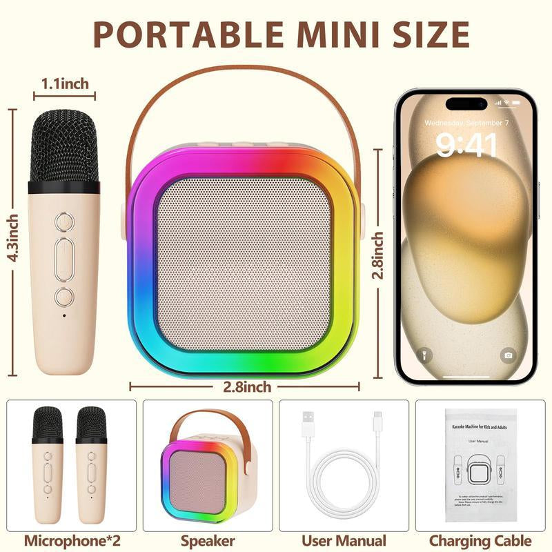 Mini Karaoke with Microphone Sound System, Portable Karaoke with 2 Wireless Microphones, Birthday Gifts for Girls and Children Aged 4-12, Family Gatherings,Tiktokshopbacktoschool Speaker Usb