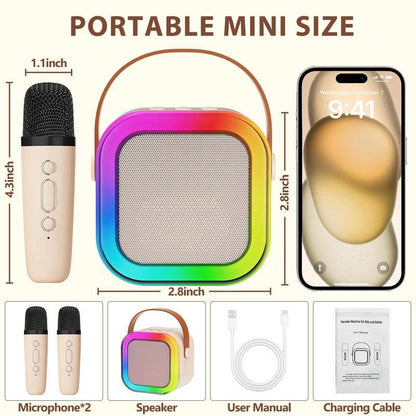 Mini Karaoke with Microphone Sound System, Portable Karaoke with 2 Wireless Microphones, Birthday Gifts for Girls and Children Aged 4-12, Family Gatherings,Tiktokshopbacktoschool Speaker Usb