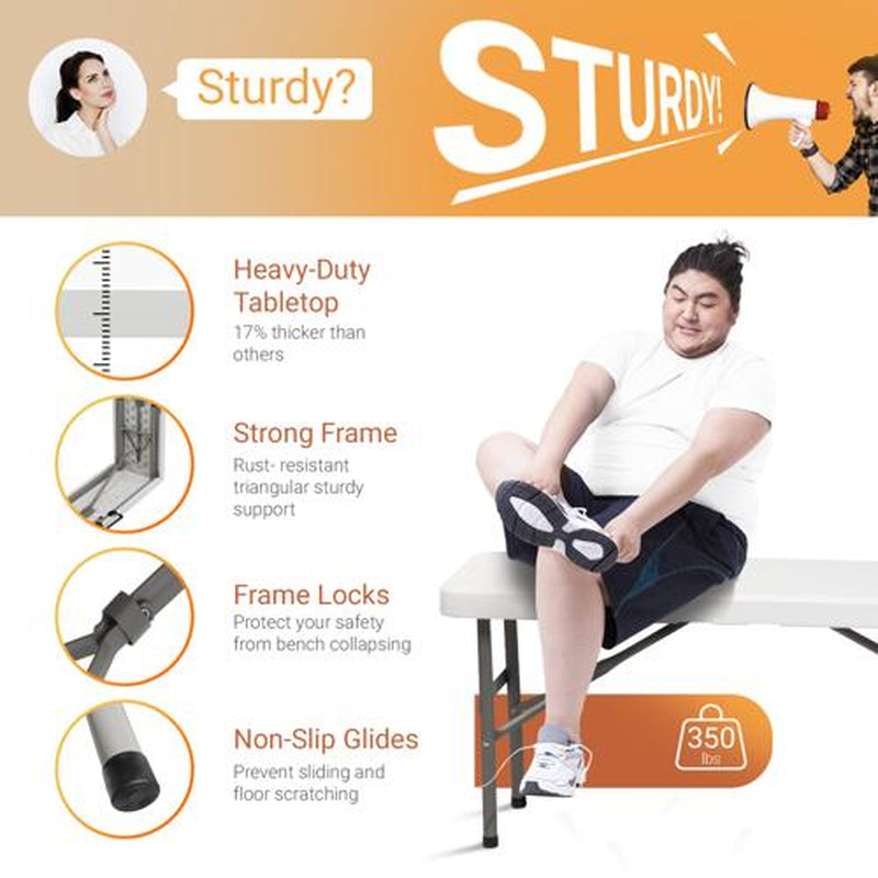 6 Feet Plastic Folding Bench,Portable In/Outdoor Picnic Party Camping Dining Seat, Garden Soccer Multipurpose Entertaining Activities, 1 Pack & 2 Pack