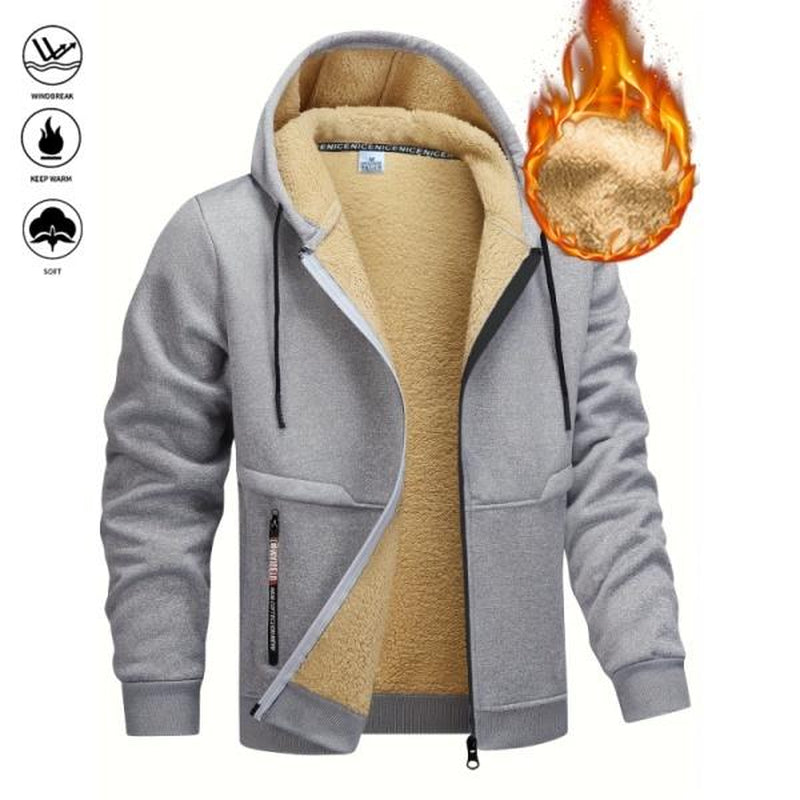 Men'S Winter Fleece Hoodie - Thick, Warm Jacket with Adjustable Drawstring Hood, Ribbed Cuffs, and Zipper Front Closure; Perfect for Outdoor Hiking, Jogging, Fishing, Gym Workouts, or Casual Wear; Fleece Lining Provides Windproof Structure Coats Menswear