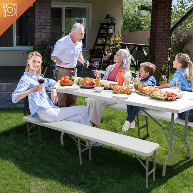 6 Feet Plastic Folding Bench,Portable In/Outdoor Picnic Party Camping Dining Seat, Garden Soccer Multipurpose Entertaining Activities, 1 Pack & 2 Pack