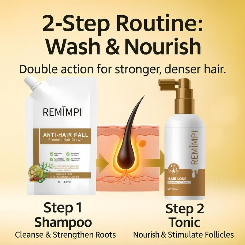 REMIMPI Intensive Repair Set – 4 Anti-Hair Fall Shampoos + 2 Hair Growth Tonics | Advanced Herbal Formula for Damaged Scalp & Thinning Hair | 300Ml + 50Ml