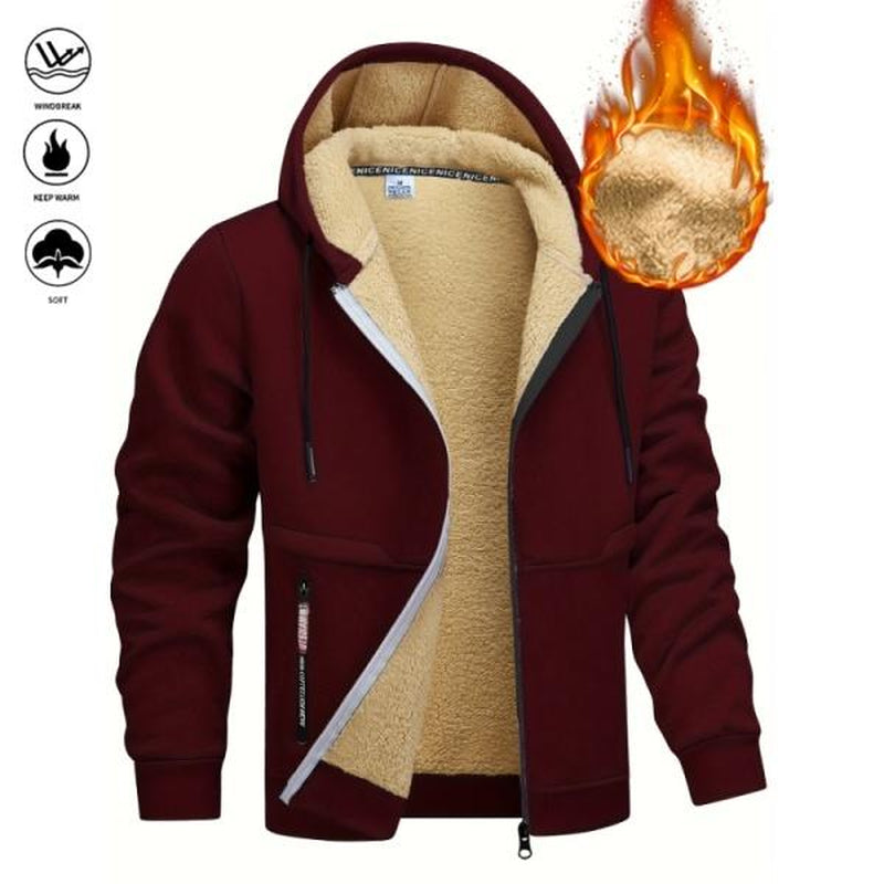 Men'S Winter Fleece Hoodie - Thick, Warm Jacket with Adjustable Drawstring Hood, Ribbed Cuffs, and Zipper Front Closure; Perfect for Outdoor Hiking, Jogging, Fishing, Gym Workouts, or Casual Wear; Fleece Lining Provides Windproof Structure Coats Menswear