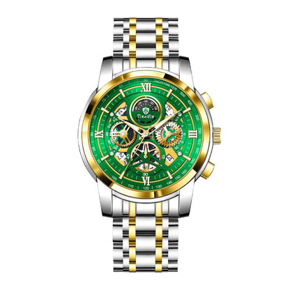 TINAIBIN New Multifunctional Luxury Men'S Watch, Equipped with Original Swiss Movement, Featuring Dual Calendar, Mechanical Style, Sapphire Crystal, Stainless Steel Strap, and Luminous Waterproof Design.