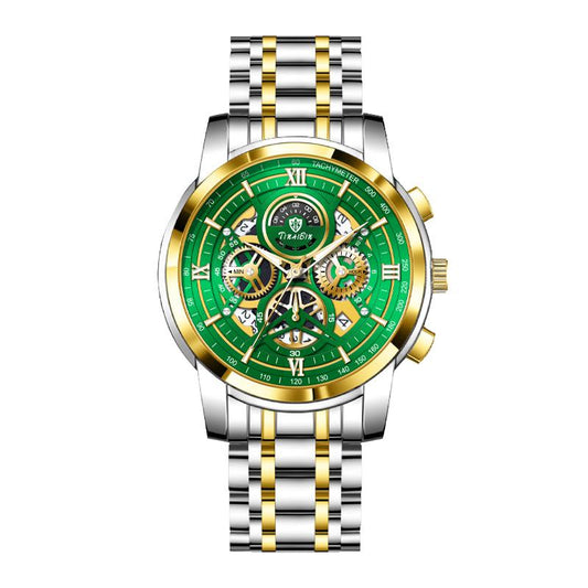 TINAIBIN New Multifunctional Luxury Men'S Watch, Equipped with Original Swiss Movement, Featuring Dual Calendar, Mechanical Style, Sapphire Crystal, Stainless Steel Strap, and Luminous Waterproof Design.