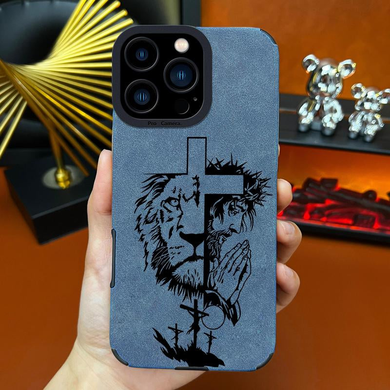Jesus Cross Fur Phone Case Suitable for Iphone 17 Air 16 15 14 13 12 11 Pro Max plus X XS Max TPU Leather anti Drop, Shockproof, anti Slip Full Screen Protective Cover-Zq30