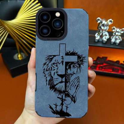 Jesus Cross Fur Phone Case Suitable for Iphone 17 Air 16 15 14 13 12 11 Pro Max plus X XS Max TPU Leather anti Drop, Shockproof, anti Slip Full Screen Protective Cover-Zq30