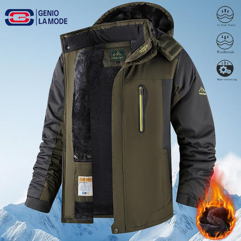 Men'S Windproof and Warm Fleece-Lined Winter Jacket - Soft Shell Construction, Adjustable Hem and Cuff, Zippered Pockets, Polyester Lining. Perfect for Skiing and Winter Hiking. Warm and Comfortable, Ideal for Men'S Winter Outerwear. Waterproof Windproof